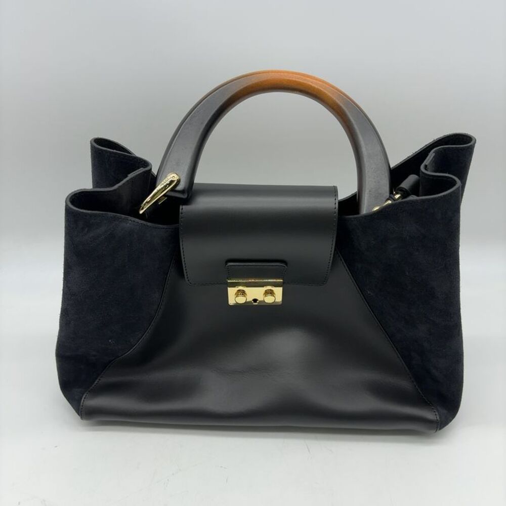 Claudia Firenze Black Leather & Suede Tote Bag